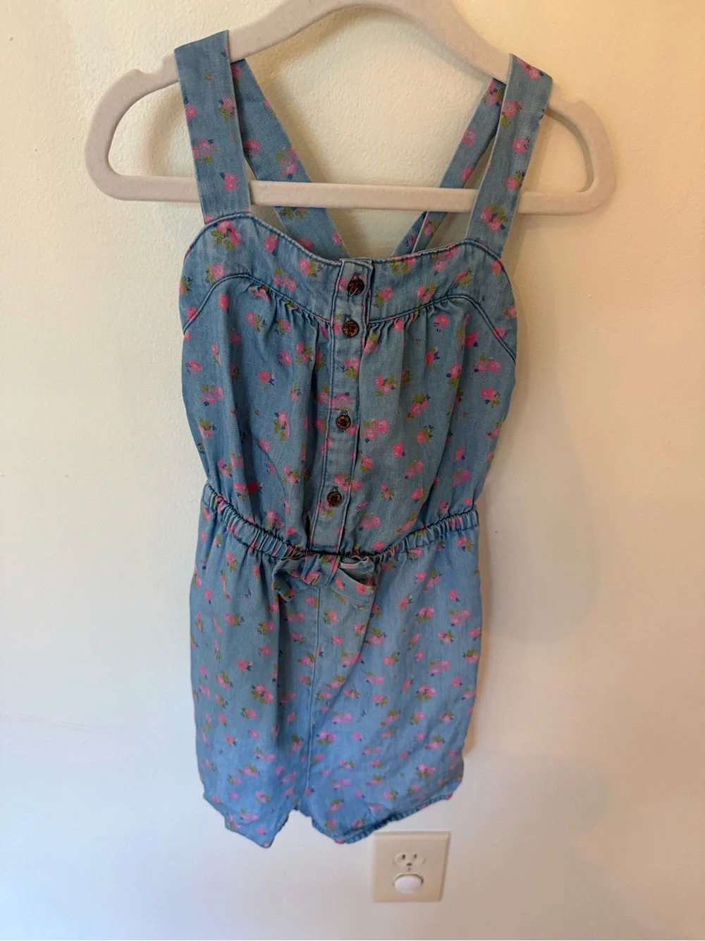 Cherokee Light Blue Floral Denim-Style Romper